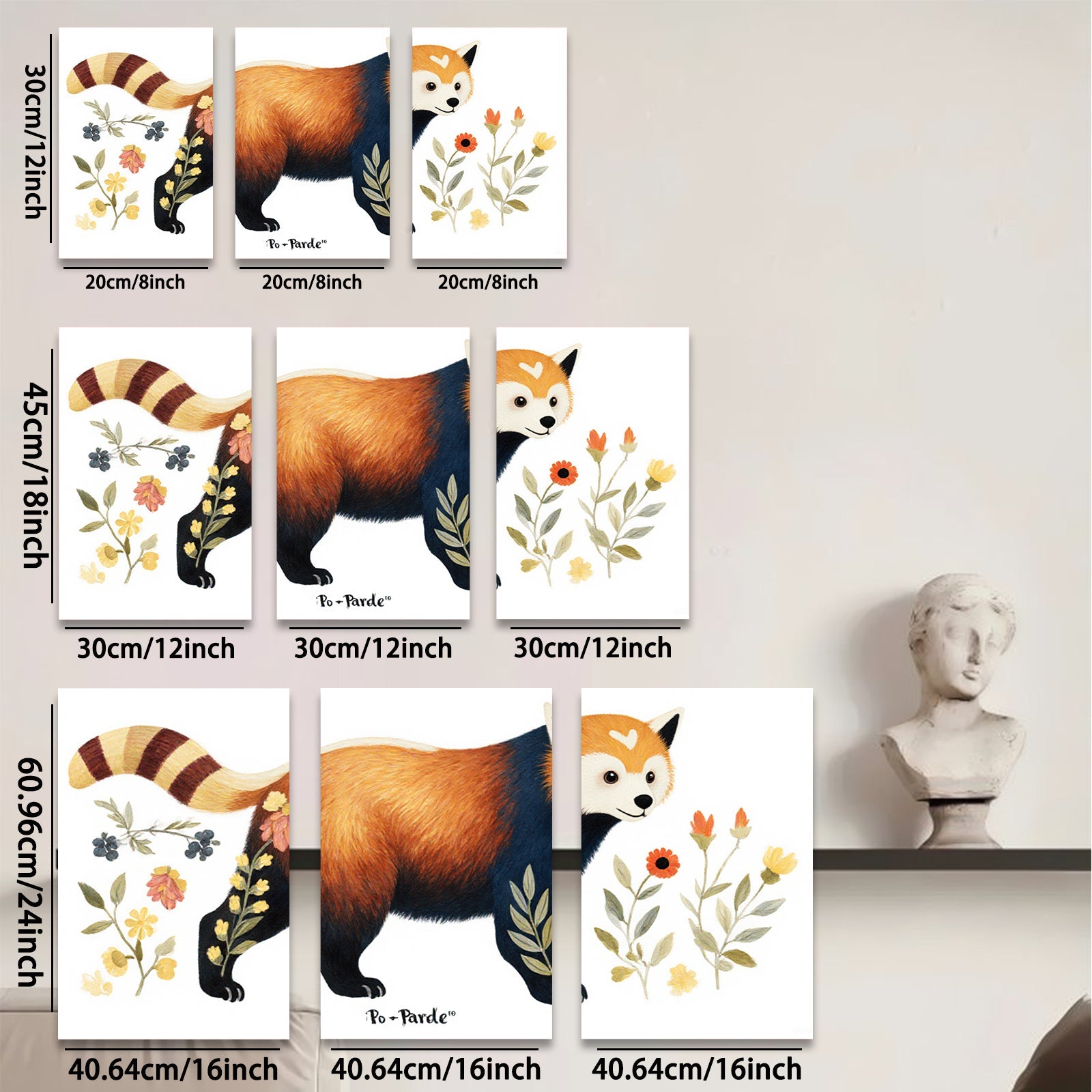 2D flat 1pc Charming Red Panda Botanical Wall Art Canvas Print for Living Room Bedroom Home Decor Farmhouse Style Gallery Wrapped Ready to Hang