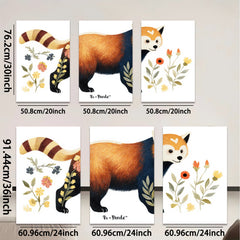 2D flat 1pc Charming Red Panda Botanical Wall Art Canvas Print for Living Room Bedroom Home Decor Farmhouse Style Gallery Wrapped Ready to Hang