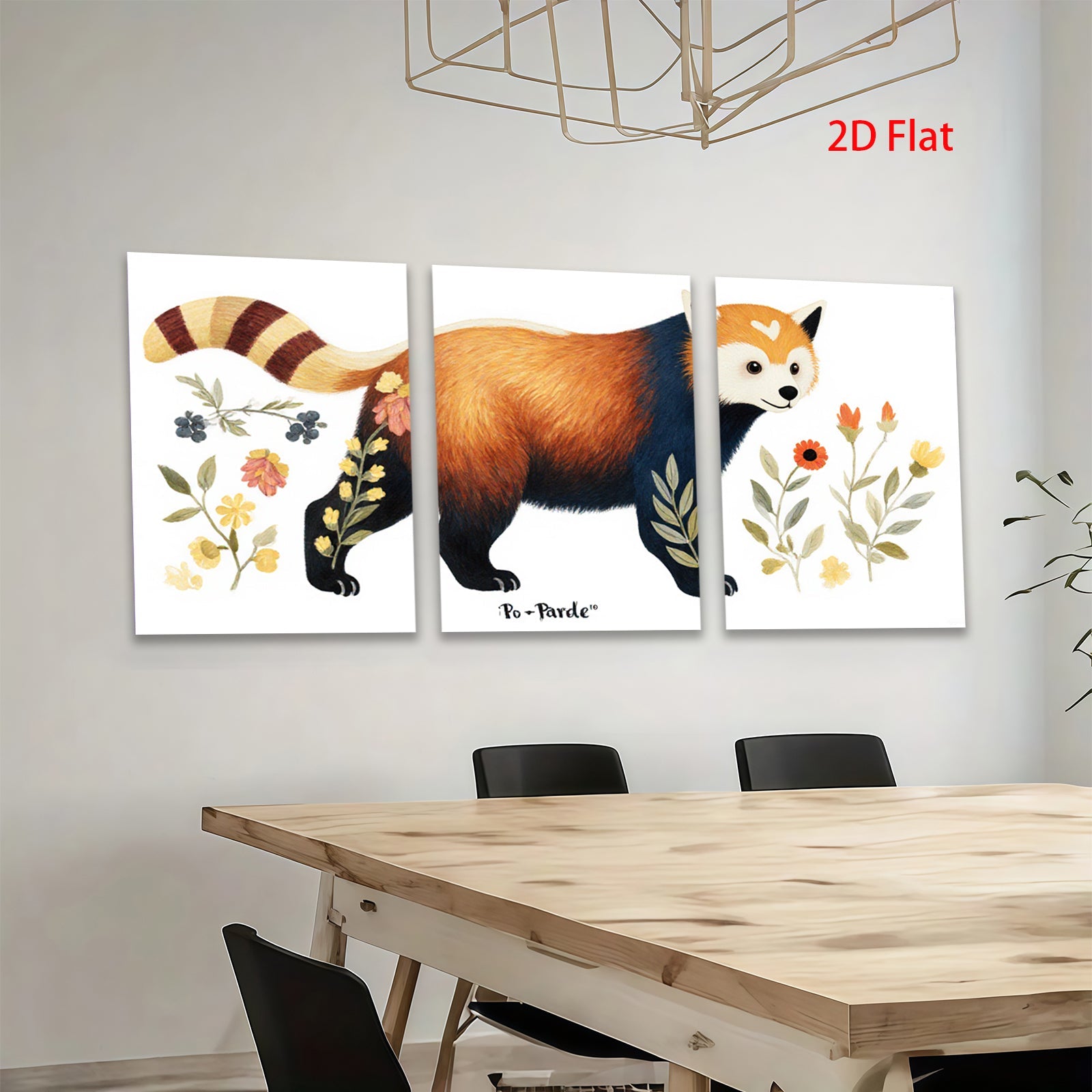 2D flat 1pc Charming Red Panda Botanical Wall Art Canvas Print for Living Room Bedroom Home Decor Farmhouse Style Gallery Wrapped Ready to Hang