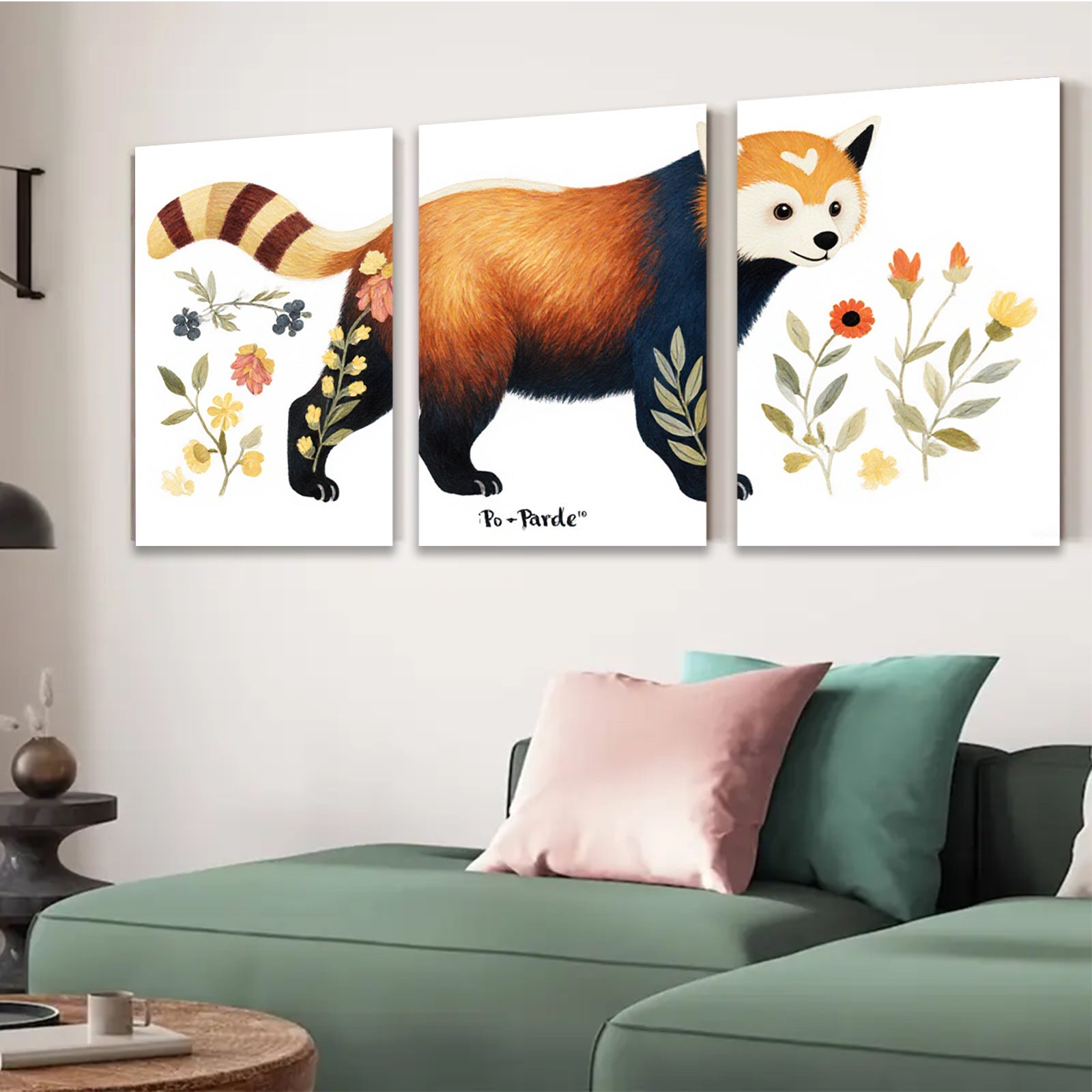 2D flat 1pc Charming Red Panda Botanical Wall Art Canvas Print for Living Room Bedroom Home Decor Farmhouse Style Gallery Wrapped Ready to Hang
