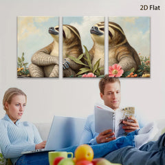 2D flat 1pc Charming Sloth Pair Floral Background Gallery Wall Art Living Room Bedroom Decor Farmhouse Style Cozy Home Accent Trending Now Gift Idea
