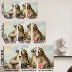 2D flat 1pc Charming Sloth Pair Floral Background Gallery Wall Art Living Room Bedroom Decor Farmhouse Style Cozy Home Accent Trending Now Gift Idea