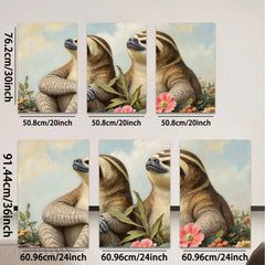2D flat 1pc Charming Sloth Pair Floral Background Gallery Wall Art Living Room Bedroom Decor Farmhouse Style Cozy Home Accent Trending Now Gift Idea