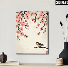 2D flat 1pc Charming Songbird Perched on Cherry Blossom Branch Wall Art for Living Room Bedroom Home Decor Botanical Prints Modern Farmhouse Style Gallery Wrapped Canvas Prints