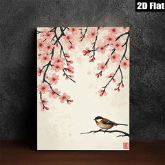 2D flat 1pc Charming Songbird Perched on Cherry Blossom Branch Wall Art for Living Room Bedroom Home Decor Botanical Prints Modern Farmhouse Style Gallery Wrapped Canvas Prints