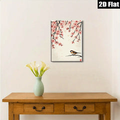 2D flat 1pc Charming Songbird Perched on Cherry Blossom Branch Wall Art for Living Room Bedroom Home Decor Botanical Prints Modern Farmhouse Style Gallery Wrapped Canvas Prints