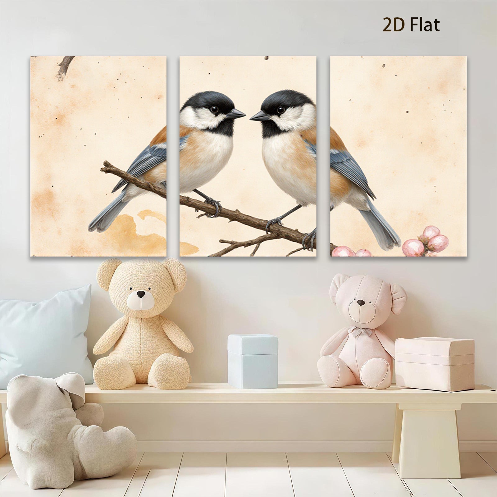 2D flat 1pc Charming Songbirds Perched on Branch Farmhouse Wall Decor Living Room Bedroom Art Prints Canvas Paintings Modern Minimalist Gallery Wrapped Tealightful