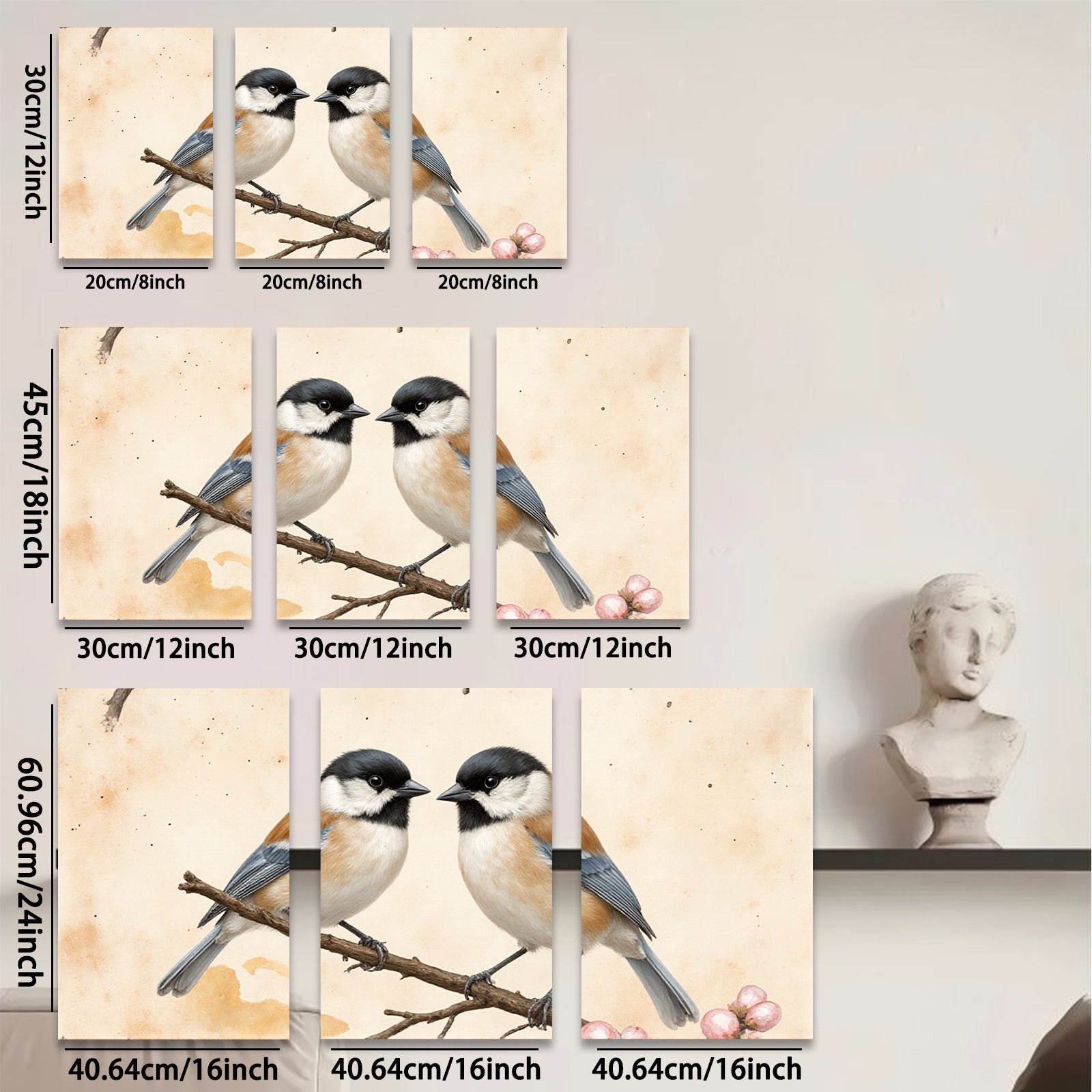 2D flat 1pc Charming Songbirds Perched on Branch Farmhouse Wall Decor Living Room Bedroom Art Prints Canvas Paintings Modern Minimalist Gallery Wrapped Tealightful