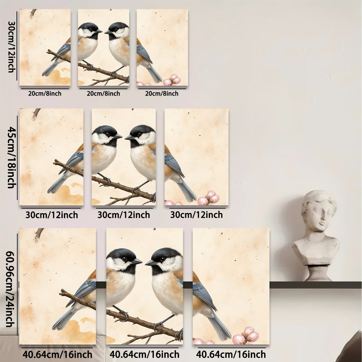 2D flat 1pc Charming Songbirds Perched on Branch Farmhouse Wall Decor Living Room Bedroom Art Prints Canvas Paintings Modern Minimalist Gallery Wrapped Tealightful