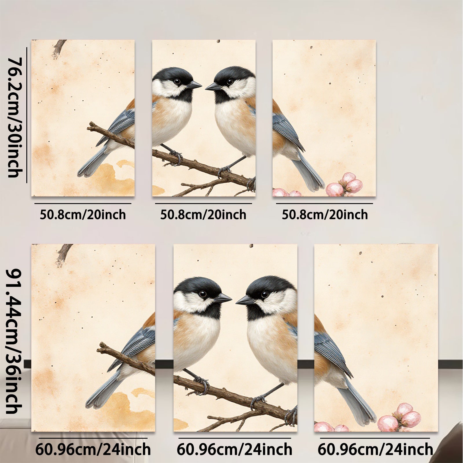 2D flat 1pc Charming Songbirds Perched on Branch Farmhouse Wall Decor Living Room Bedroom Art Prints Canvas Paintings Modern Minimalist Gallery Wrapped Tealightful
