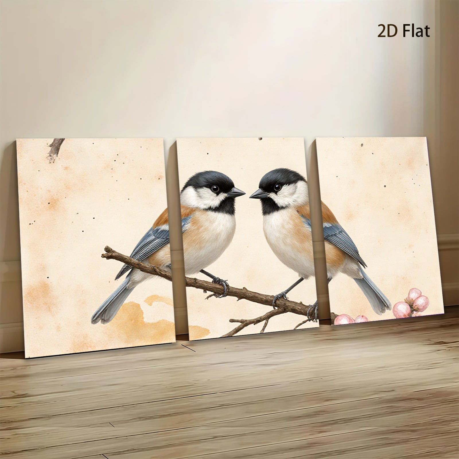 2D flat 1pc Charming Songbirds Perched on Branch Farmhouse Wall Decor Living Room Bedroom Art Prints Canvas Paintings Modern Minimalist Gallery Wrapped Tealightful