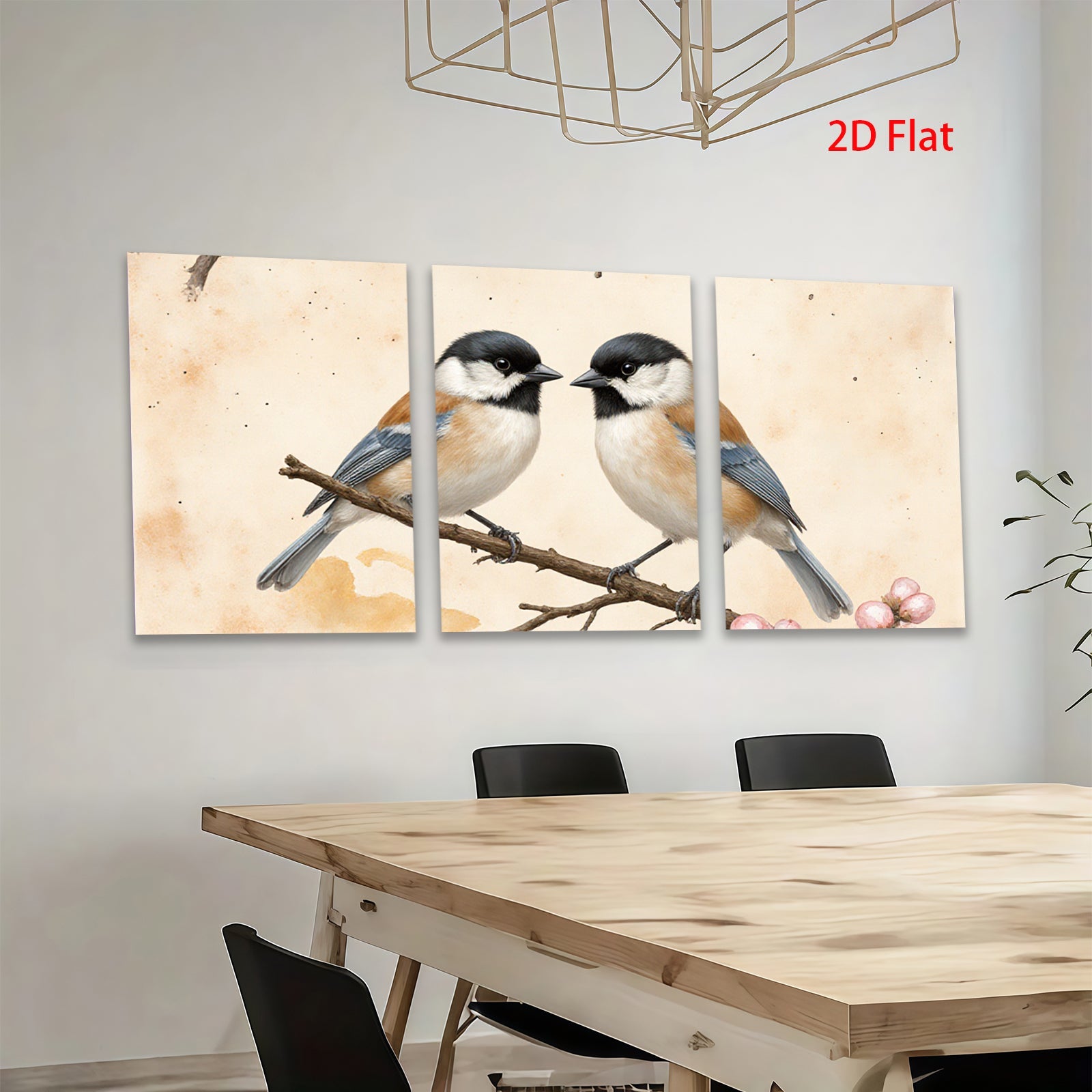 2D flat 1pc Charming Songbirds Perched on Branch Farmhouse Wall Decor Living Room Bedroom Art Prints Canvas Paintings Modern Minimalist Gallery Wrapped Tealightful