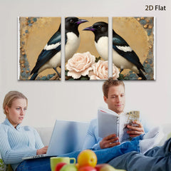 2D flat 1pc Charming Songbirds with Blush Roses Wall Art for Living Room Bedroom Home Decor Farmhouse Style Gallery Wrapped Canvas Prints