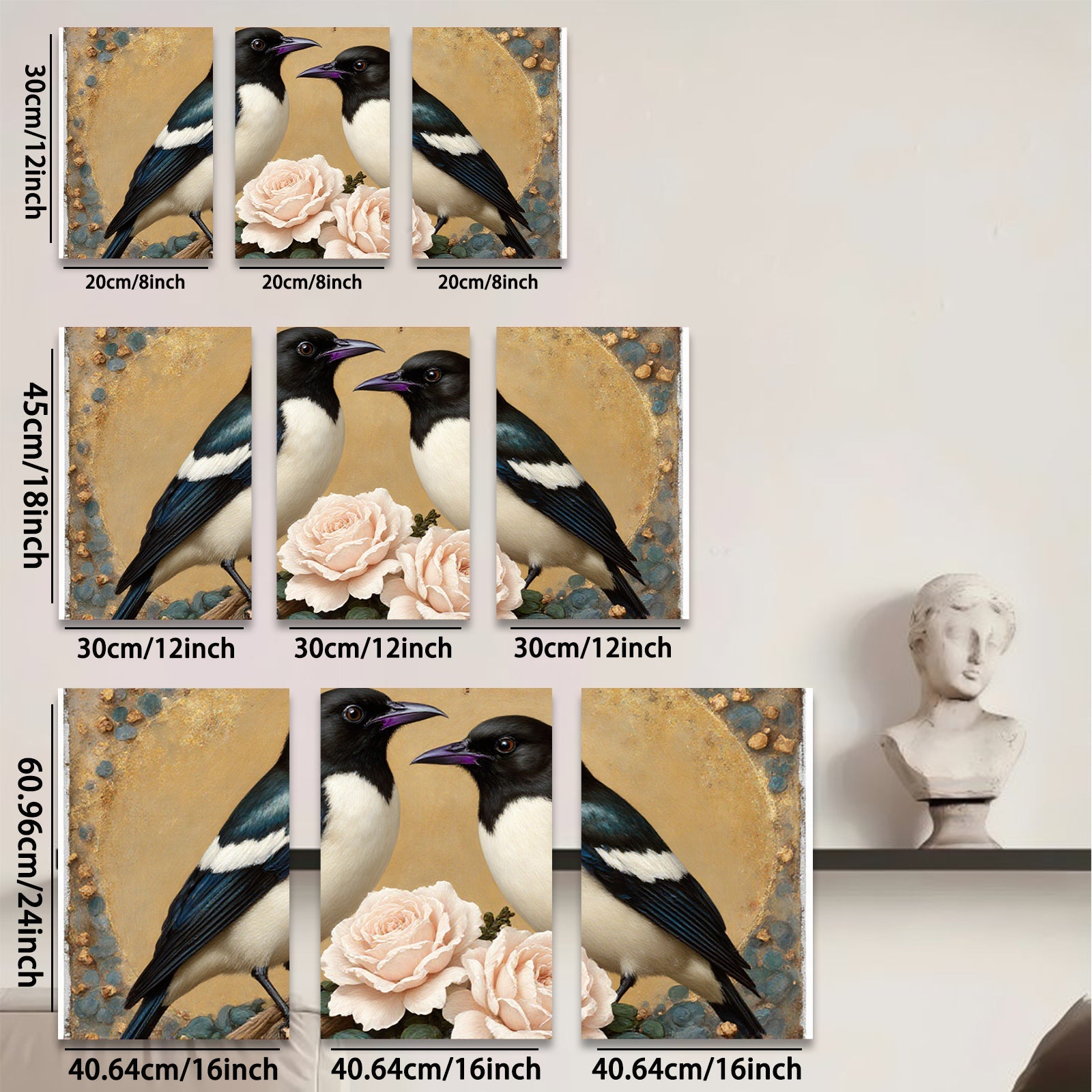 2D flat 1pc Charming Songbirds with Blush Roses Wall Art for Living Room Bedroom Home Decor Farmhouse Style Gallery Wrapped Canvas Prints