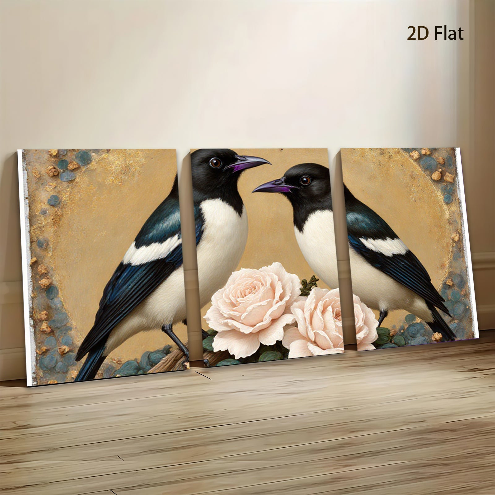 2D flat 1pc Charming Songbirds with Blush Roses Wall Art for Living Room Bedroom Home Decor Farmhouse Style Gallery Wrapped Canvas Prints