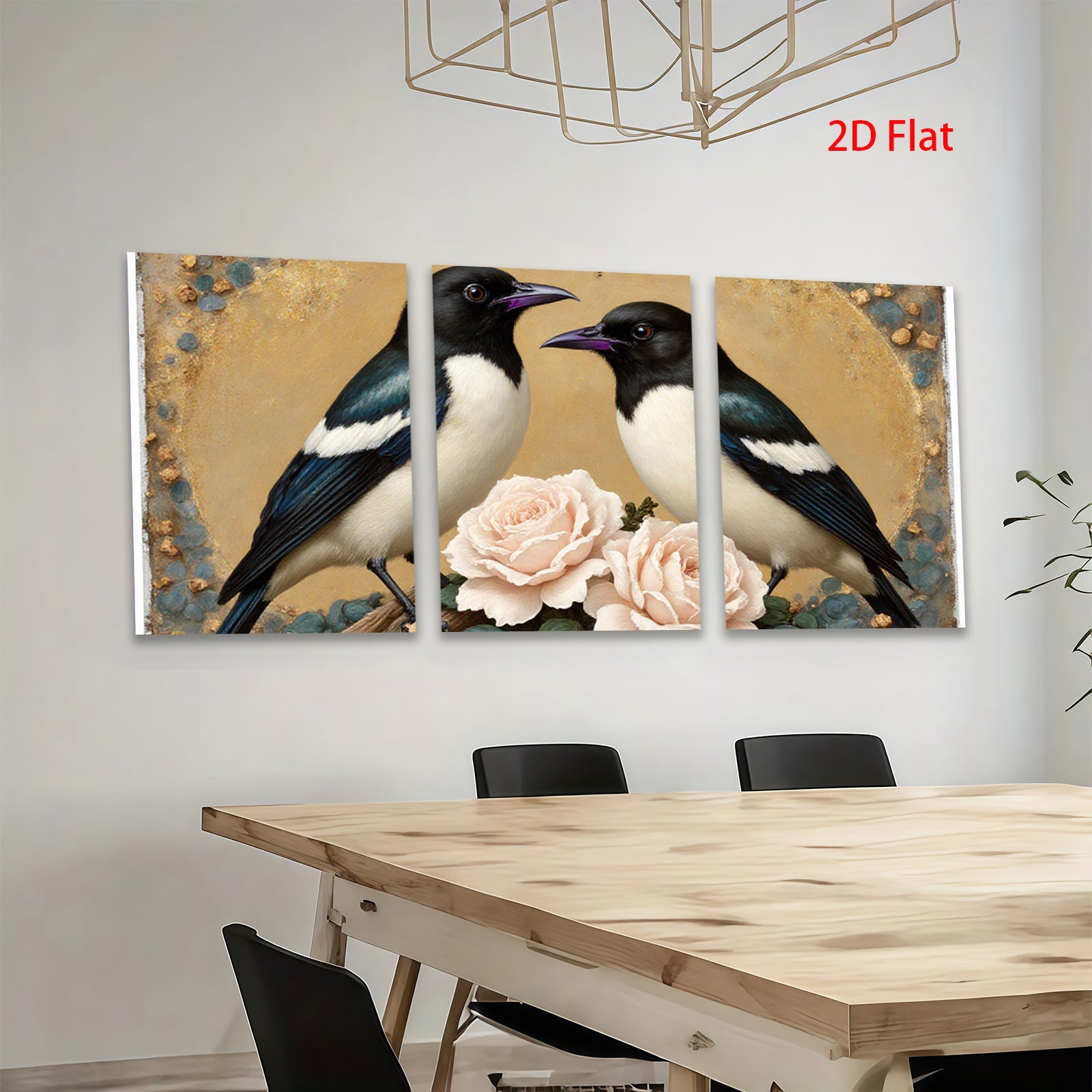 2D flat 1pc Charming Songbirds with Blush Roses Wall Art for Living Room Bedroom Home Decor Farmhouse Style Gallery Wrapped Canvas Prints