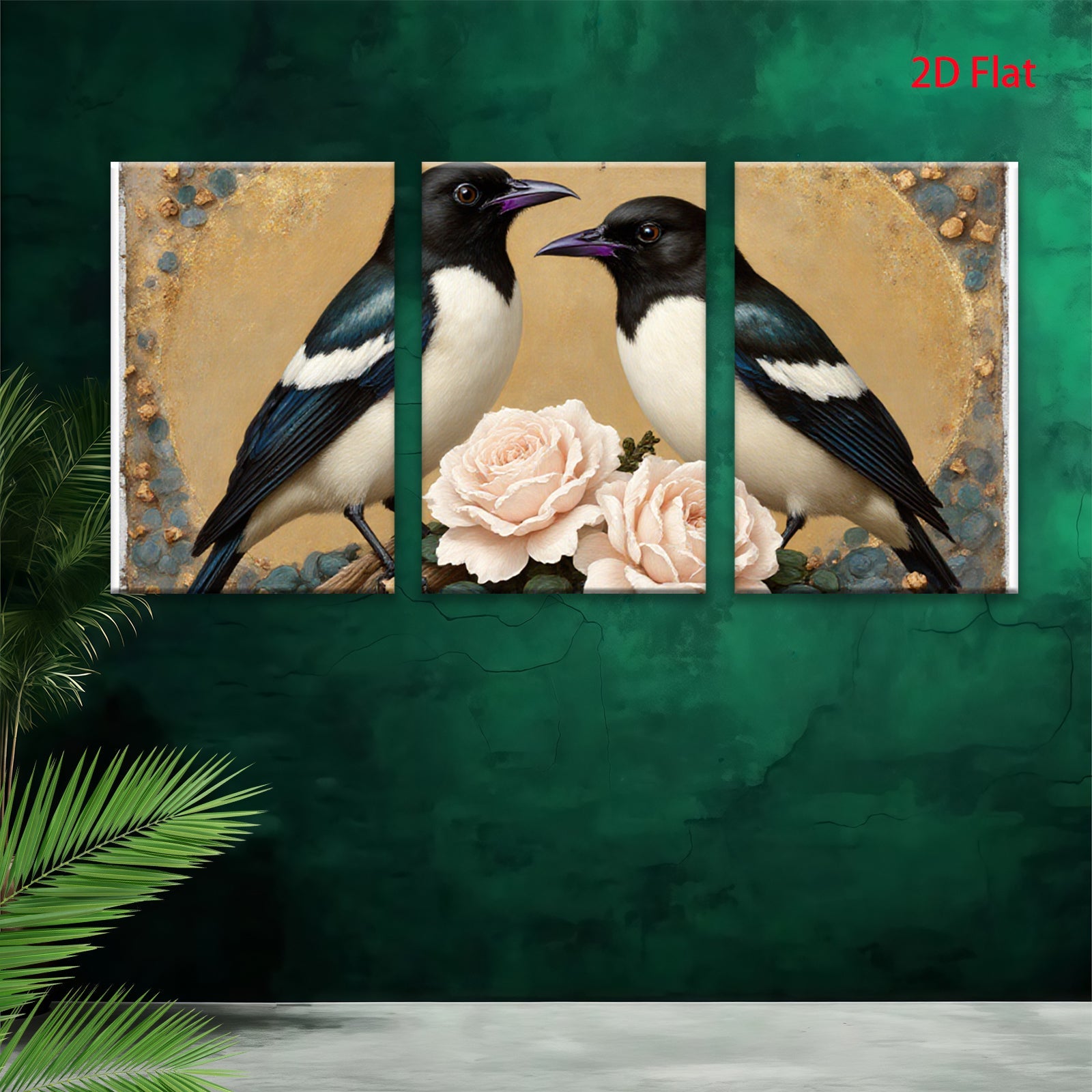2D flat 1pc Charming Songbirds with Blush Roses Wall Art for Living Room Bedroom Home Decor Farmhouse Style Gallery Wrapped Canvas Prints