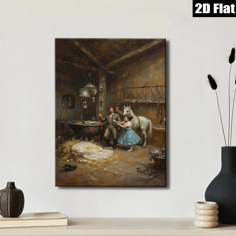 2D flat 1pc Charming Victorian Era Horse Stable Scene Wall Art For Living Room Bedroom Gallery Wrapped Canvas Prints Home Decor Farmhouse Style