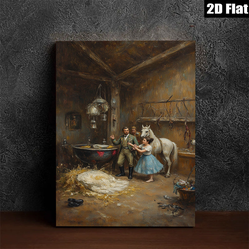 2D flat 1pc Charming Victorian Era Horse Stable Scene Wall Art For Living Room Bedroom Gallery Wrapped Canvas Prints Home Decor Farmhouse Style