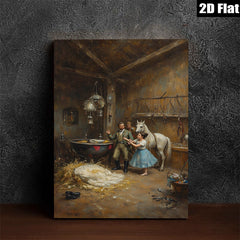 2D flat 1pc Charming Victorian Era Horse Stable Scene Wall Art For Living Room Bedroom Gallery Wrapped Canvas Prints Home Decor Farmhouse Style