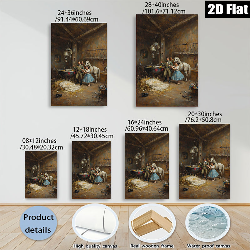 2D flat 1pc Charming Victorian Era Horse Stable Scene Wall Art For Living Room Bedroom Gallery Wrapped Canvas Prints Home Decor Farmhouse Style