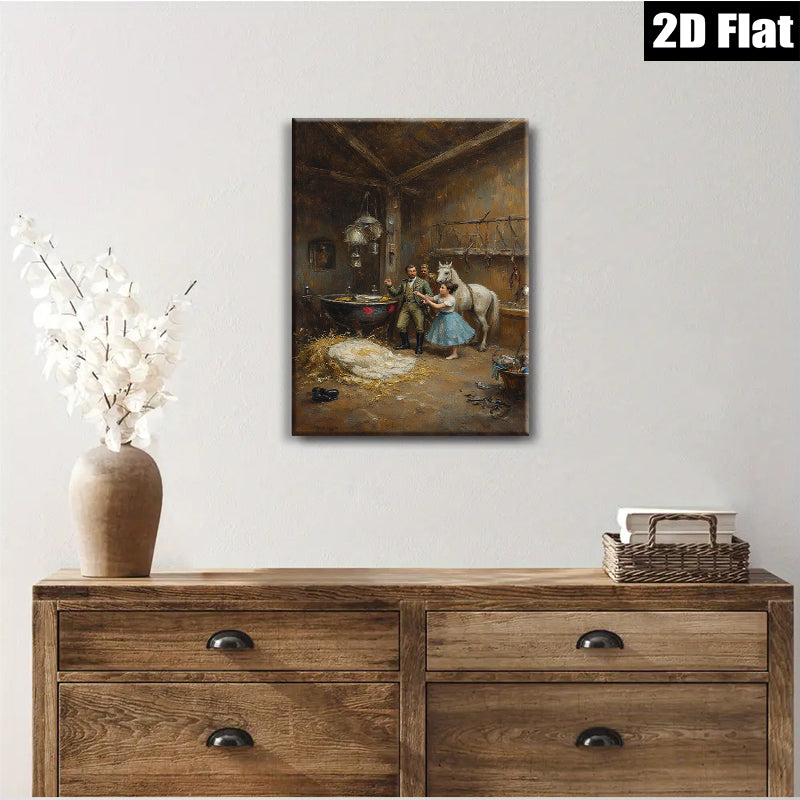 2D flat 1pc Charming Victorian Era Horse Stable Scene Wall Art For Living Room Bedroom Gallery Wrapped Canvas Prints Home Decor Farmhouse Style
