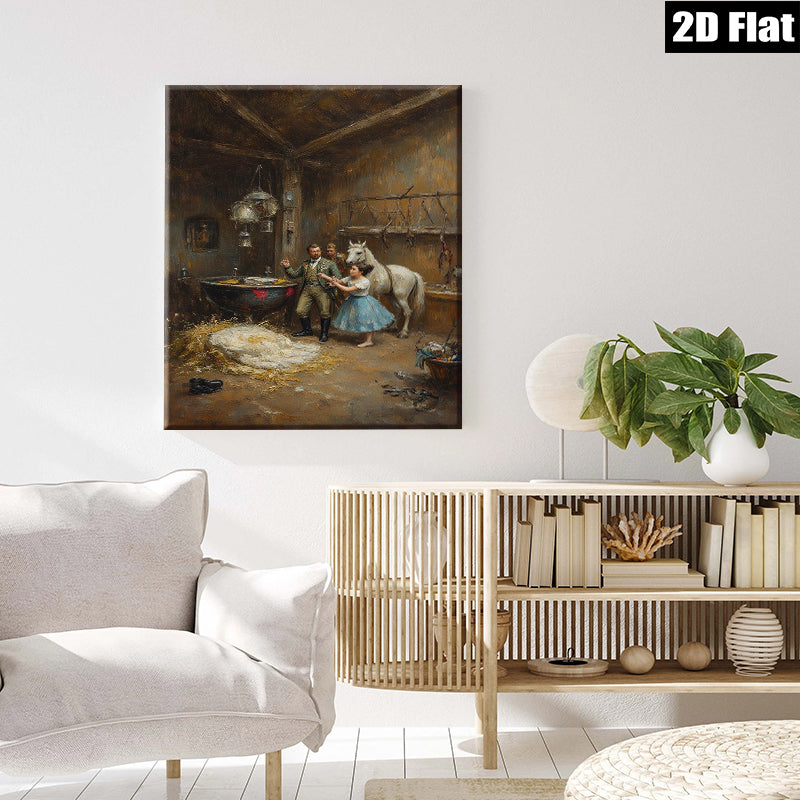 2D flat 1pc Charming Victorian Era Horse Stable Scene Wall Art For Living Room Bedroom Gallery Wrapped Canvas Prints Home Decor Farmhouse Style