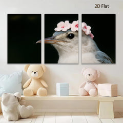 2D flat 1pc Charming bird with floral crown wall art for bedroom living room farmhouse decor gallery wrapped canvas prints modern minimalist style