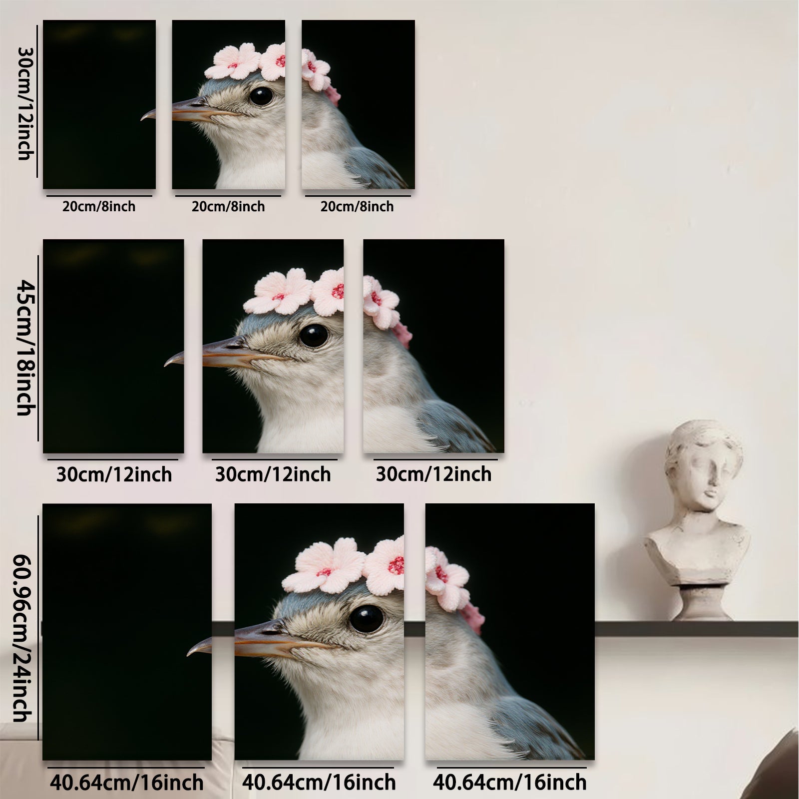 2D flat 1pc Charming bird with floral crown wall art for bedroom living room farmhouse decor gallery wrapped canvas prints modern minimalist style
