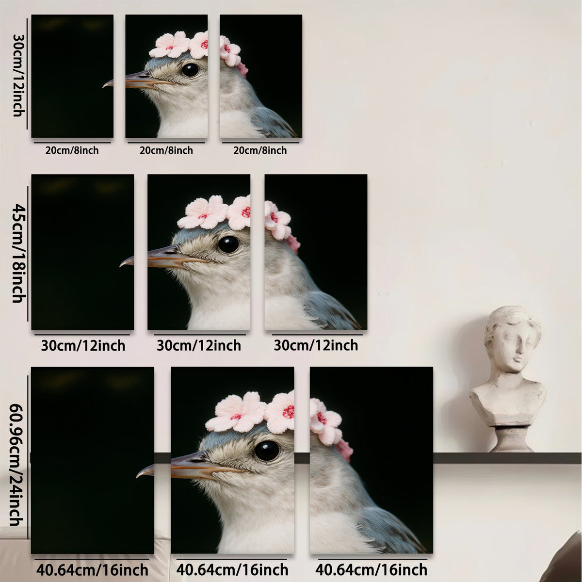 2D flat 1pc Charming bird with floral crown wall art for bedroom living room farmhouse decor gallery wrapped canvas prints modern minimalist style
