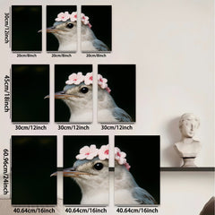 2D flat 1pc Charming bird with floral crown wall art for bedroom living room farmhouse decor gallery wrapped canvas prints modern minimalist style
