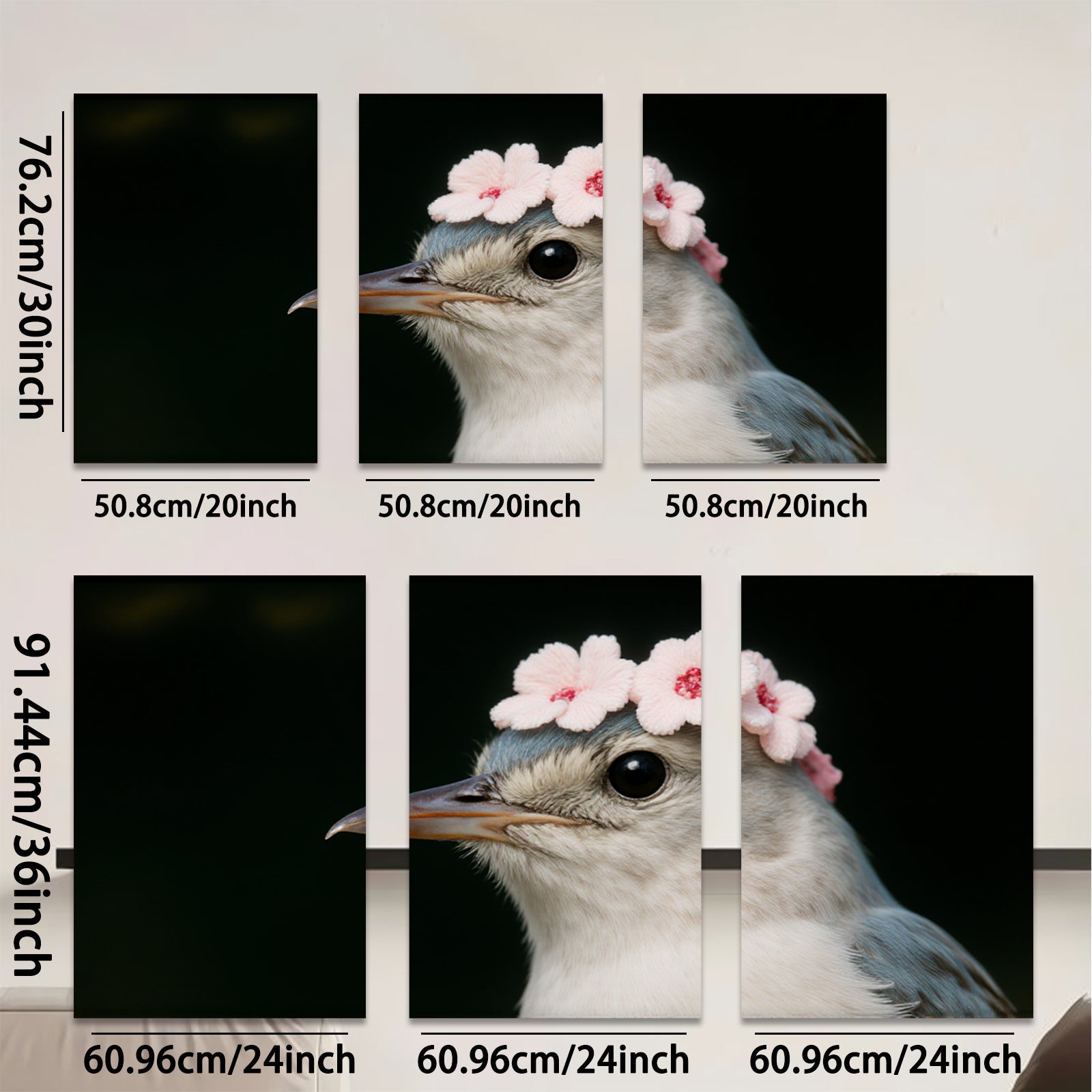 2D flat 1pc Charming bird with floral crown wall art for bedroom living room farmhouse decor gallery wrapped canvas prints modern minimalist style
