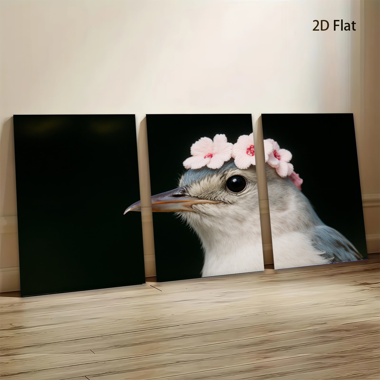 2D flat 1pc Charming bird with floral crown wall art for bedroom living room farmhouse decor gallery wrapped canvas prints modern minimalist style