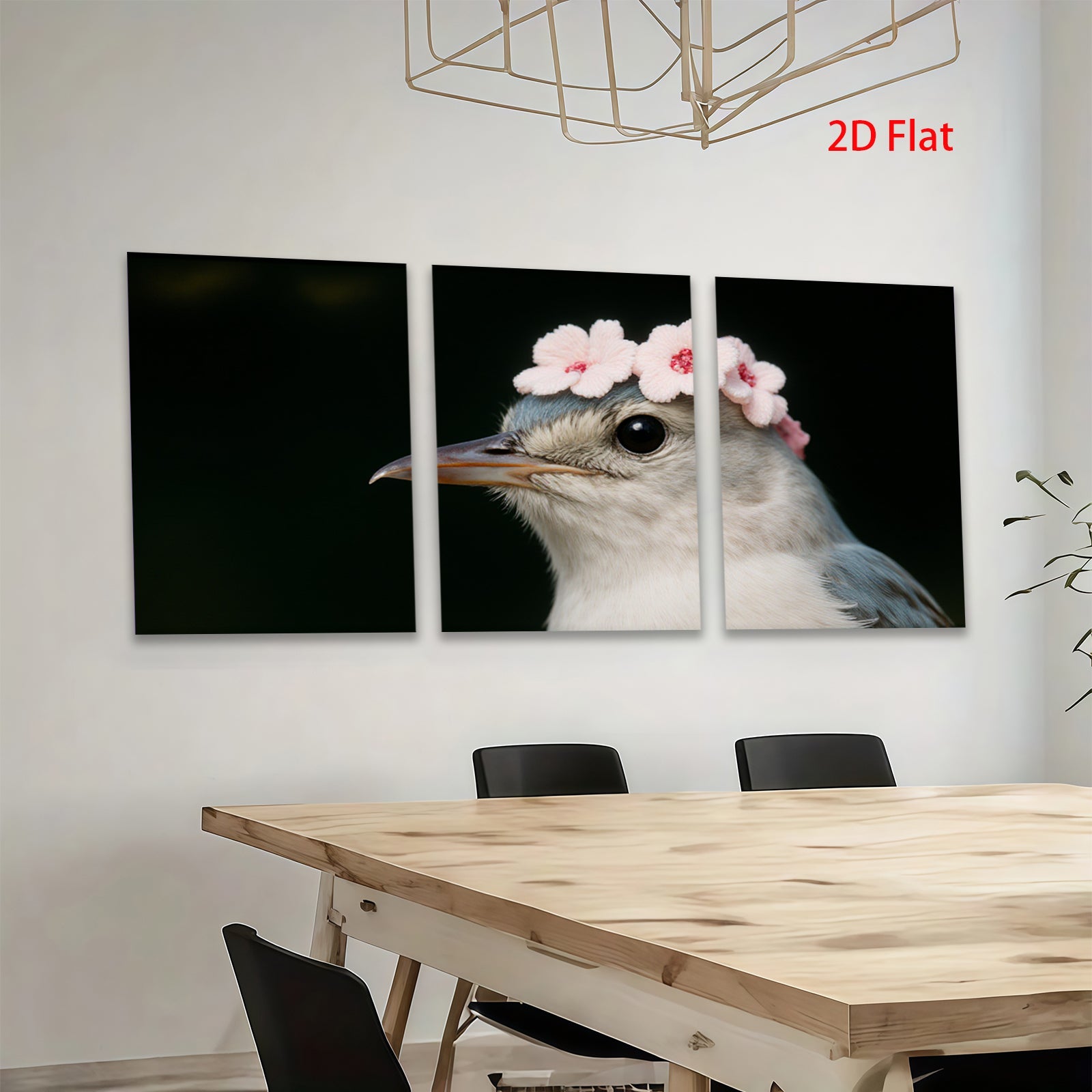 2D flat 1pc Charming bird with floral crown wall art for bedroom living room farmhouse decor gallery wrapped canvas prints modern minimalist style