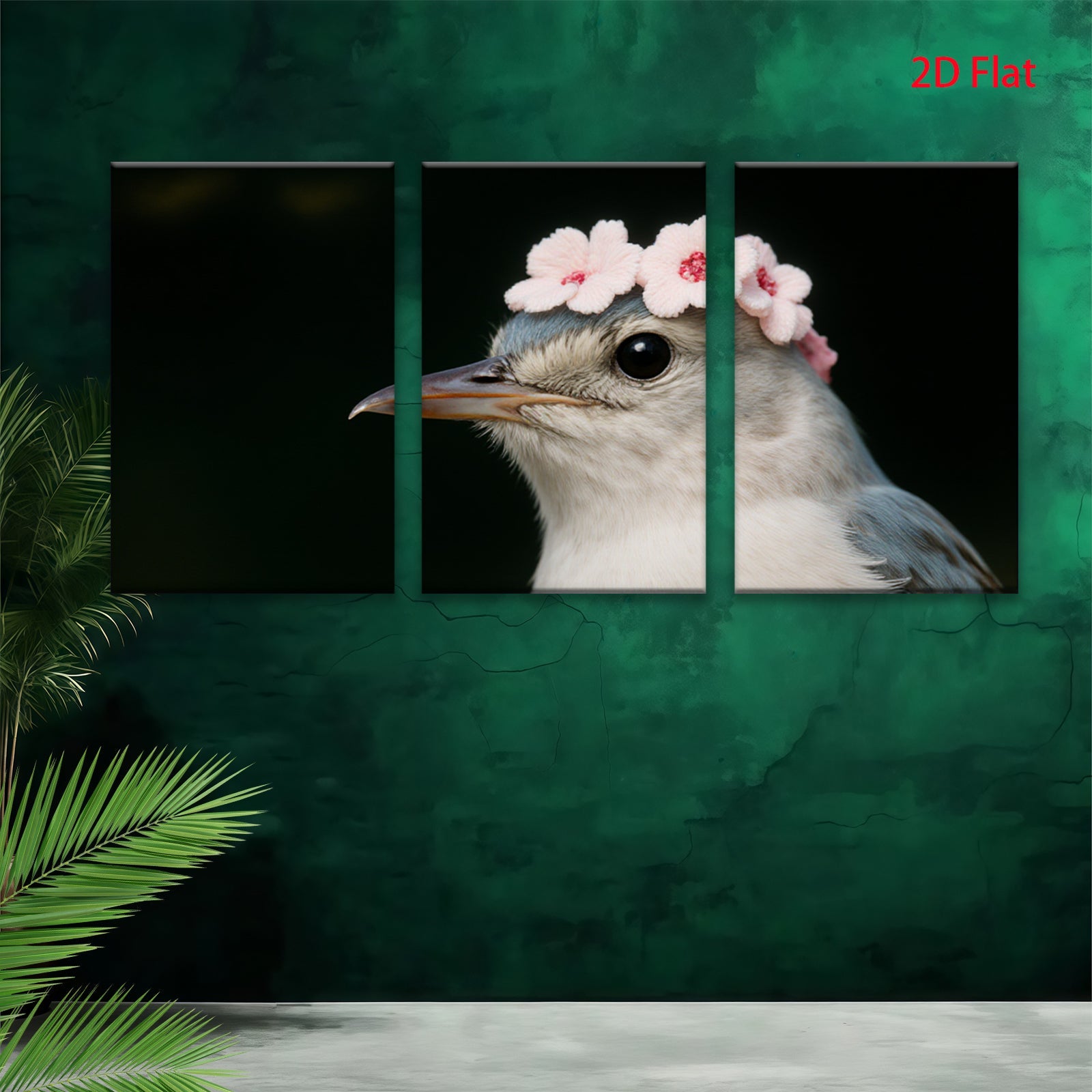 2D flat 1pc Charming bird with floral crown wall art for bedroom living room farmhouse decor gallery wrapped canvas prints modern minimalist style