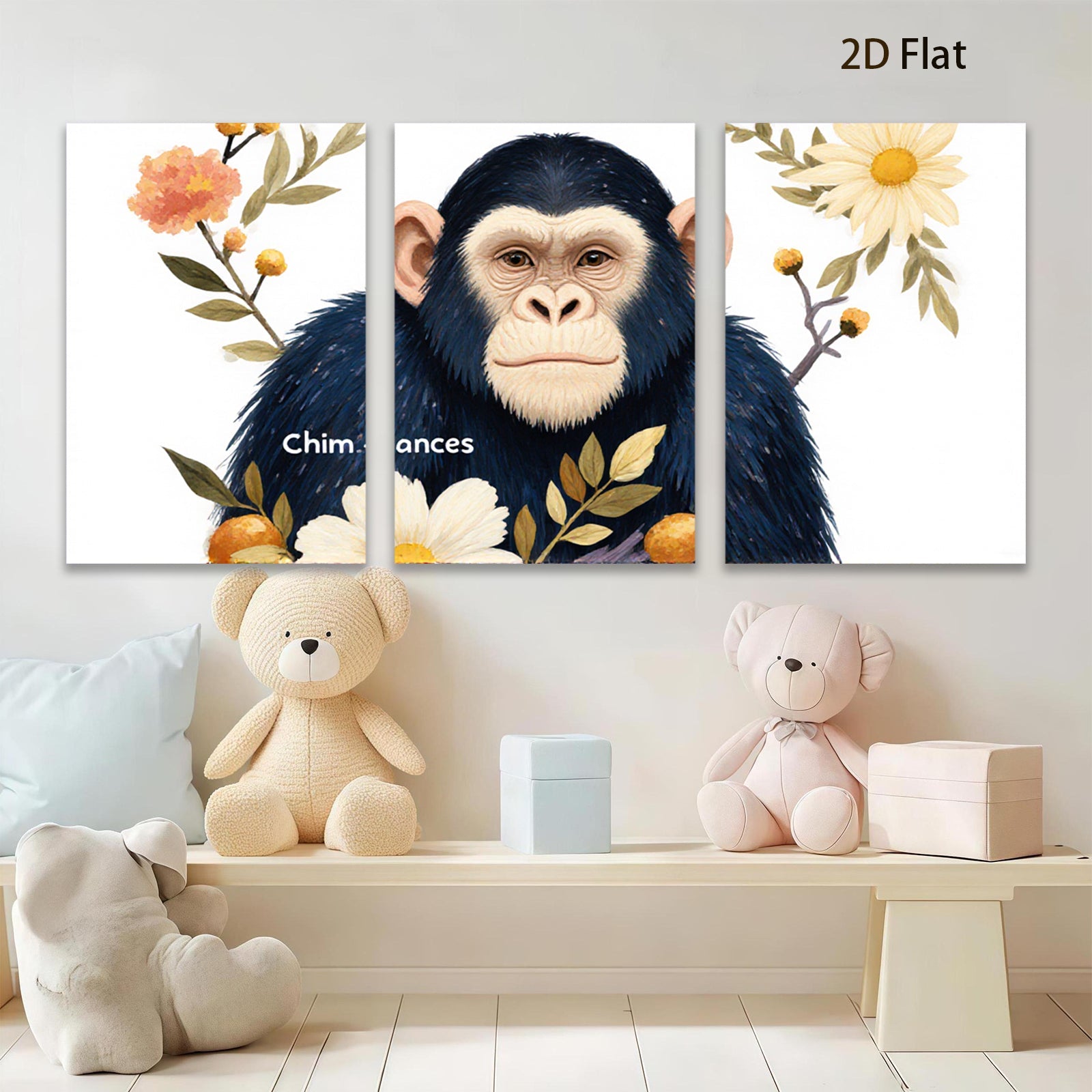 2D flat 1pc Charming chimpanzee portrait botanical wall art living room bedroom home decor farmhouse style gallery wrapped canvas prints modern aesthetic
