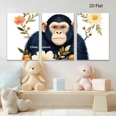 2D flat 1pc Charming chimpanzee portrait botanical wall art living room bedroom home decor farmhouse style gallery wrapped canvas prints modern aesthetic
