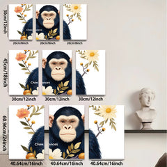 2D flat 1pc Charming chimpanzee portrait botanical wall art living room bedroom home decor farmhouse style gallery wrapped canvas prints modern aesthetic