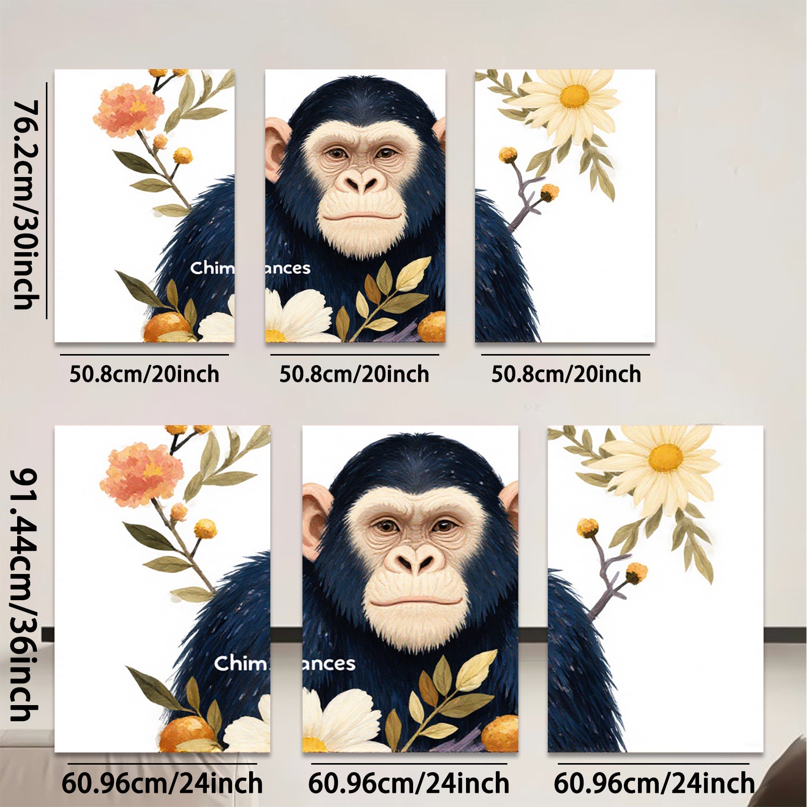 2D flat 1pc Charming chimpanzee portrait botanical wall art living room bedroom home decor farmhouse style gallery wrapped canvas prints modern aesthetic