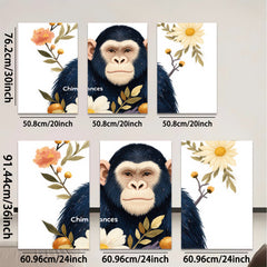 2D flat 1pc Charming chimpanzee portrait botanical wall art living room bedroom home decor farmhouse style gallery wrapped canvas prints modern aesthetic