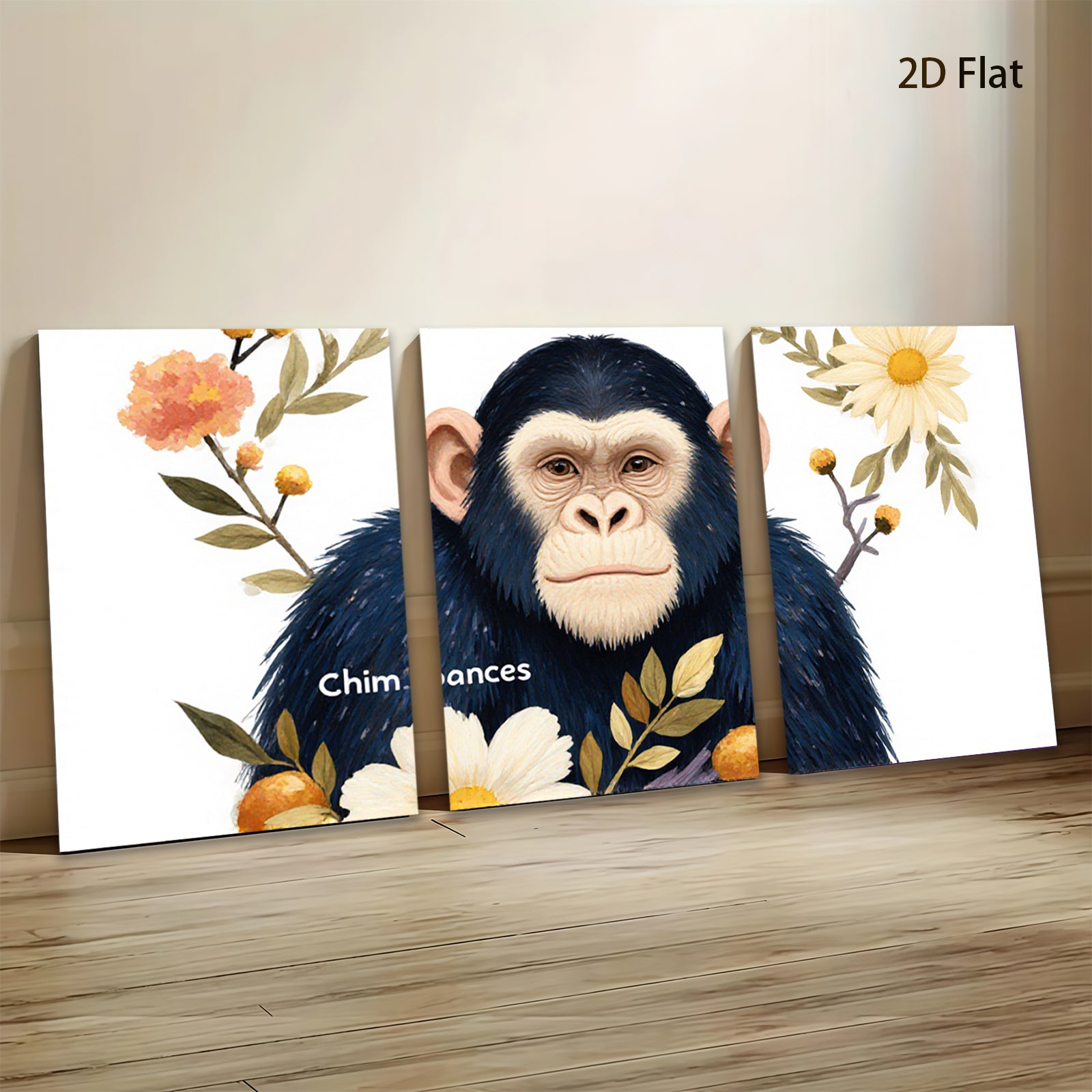 2D flat 1pc Charming chimpanzee portrait botanical wall art living room bedroom home decor farmhouse style gallery wrapped canvas prints modern aesthetic