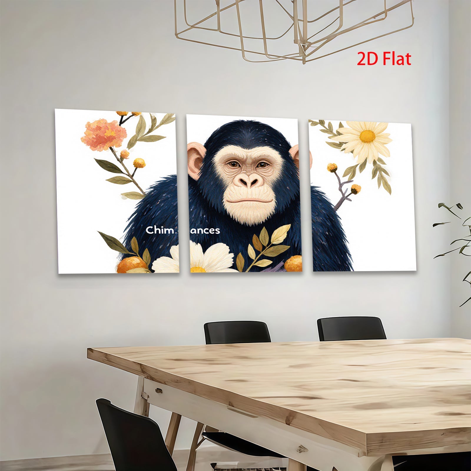 2D flat 1pc Charming chimpanzee portrait botanical wall art living room bedroom home decor farmhouse style gallery wrapped canvas prints modern aesthetic