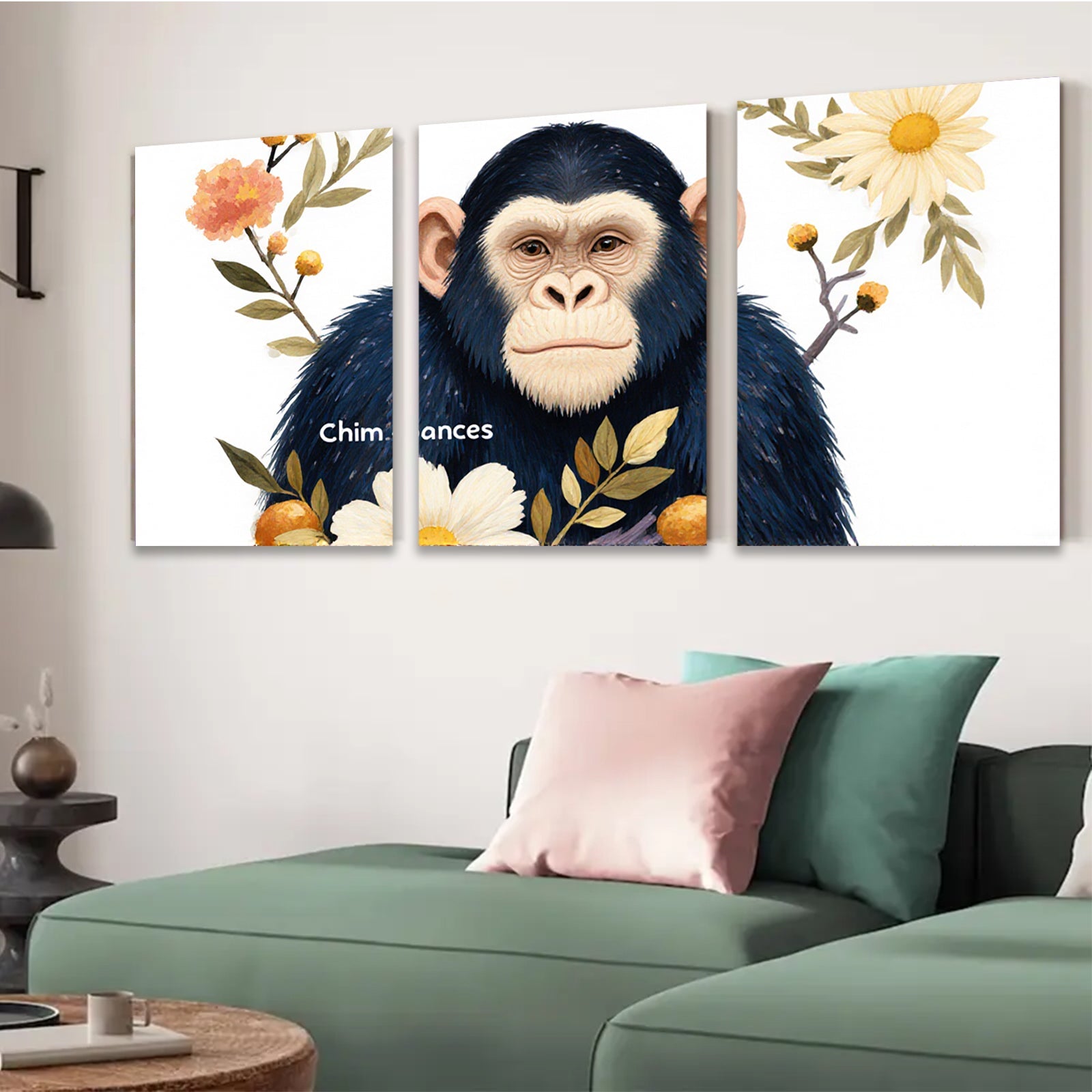 2D flat 1pc Charming chimpanzee portrait botanical wall art living room bedroom home decor farmhouse style gallery wrapped canvas prints modern aesthetic