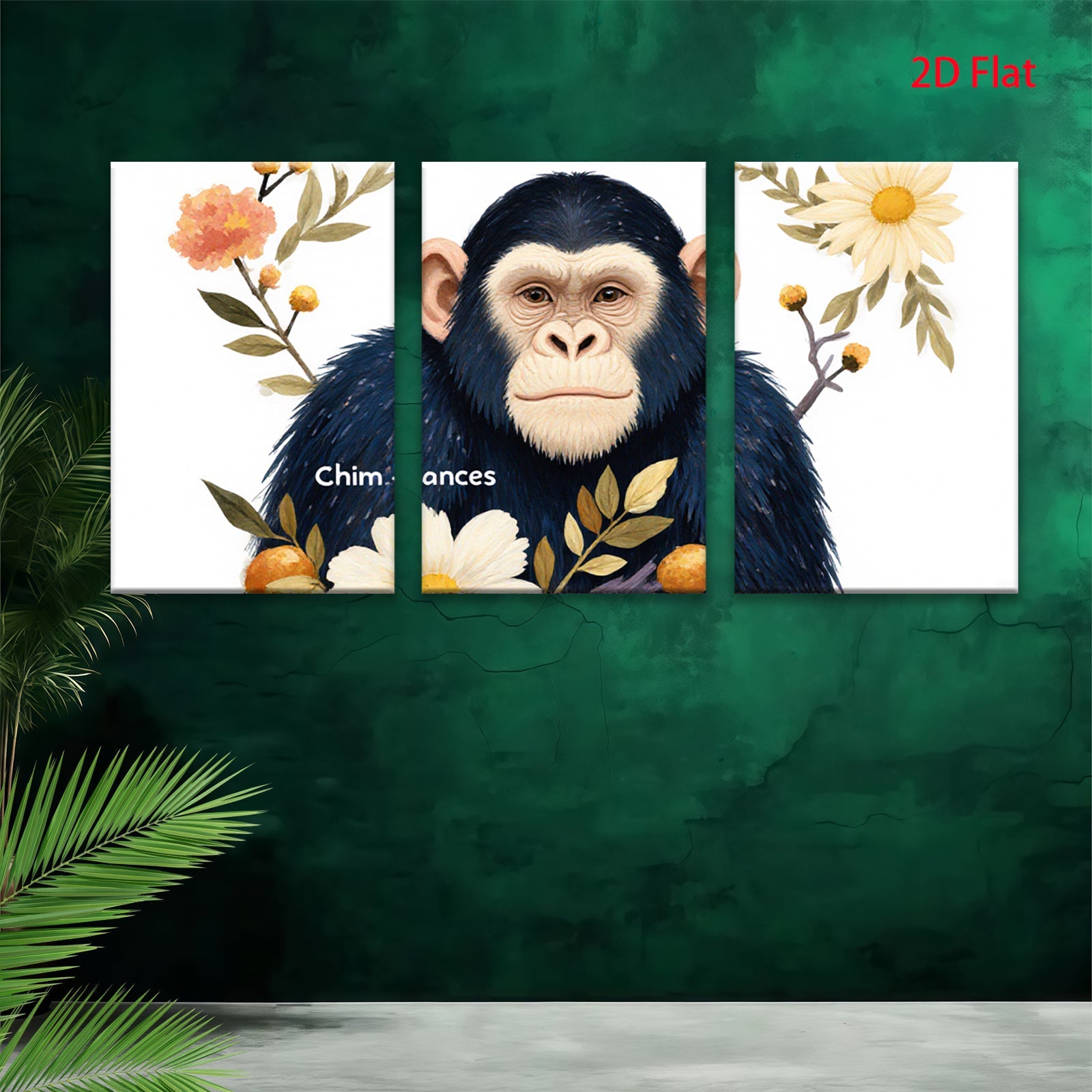 2D flat 1pc Charming chimpanzee portrait botanical wall art living room bedroom home decor farmhouse style gallery wrapped canvas prints modern aesthetic