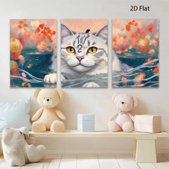 2D flat 1pc Charming feline portrait vibrant floral background living room bedroom gallery wall decor farmhouse style modern art