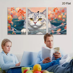2D flat 1pc Charming feline portrait vibrant floral background living room bedroom gallery wall decor farmhouse style modern art