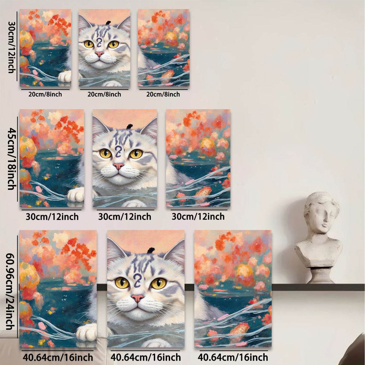 2D flat 1pc Charming feline portrait vibrant floral background living room bedroom gallery wall decor farmhouse style modern art