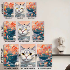 2D flat 1pc Charming feline portrait vibrant floral background living room bedroom gallery wall decor farmhouse style modern art