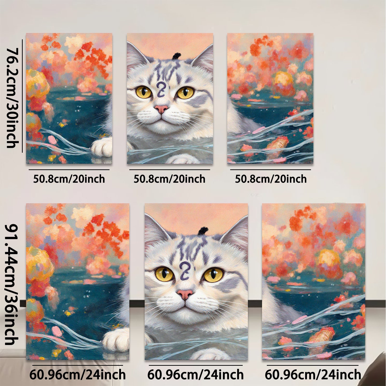 2D flat 1pc Charming feline portrait vibrant floral background living room bedroom gallery wall decor farmhouse style modern art