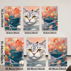 2D flat 1pc Charming feline portrait vibrant floral background living room bedroom gallery wall decor farmhouse style modern art